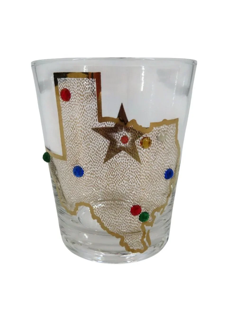 Culver Texas State Bejeweled Rhinestone Pearl Gold Cocktail Glass MCM Vintage